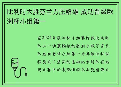 比利时大胜芬兰力压群雄 成功晋级欧洲杯小组第一