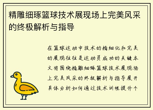 精雕细琢篮球技术展现场上完美风采的终极解析与指导