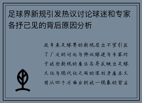 足球界新规引发热议讨论球迷和专家各抒己见的背后原因分析