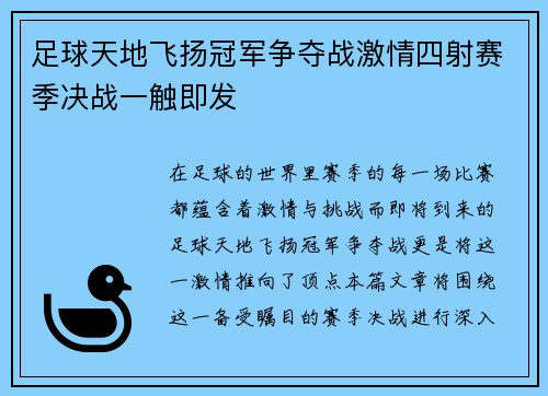 足球天地飞扬冠军争夺战激情四射赛季决战一触即发