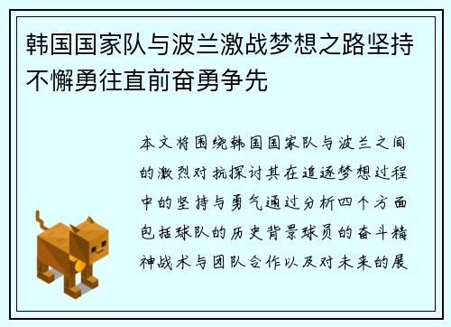 韩国国家队与波兰激战梦想之路坚持不懈勇往直前奋勇争先